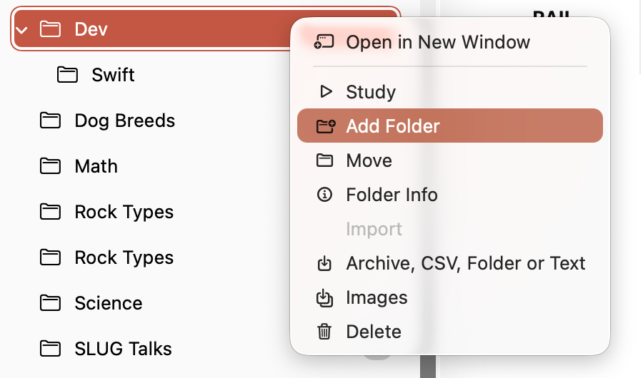 Add folder button in Library on Mac