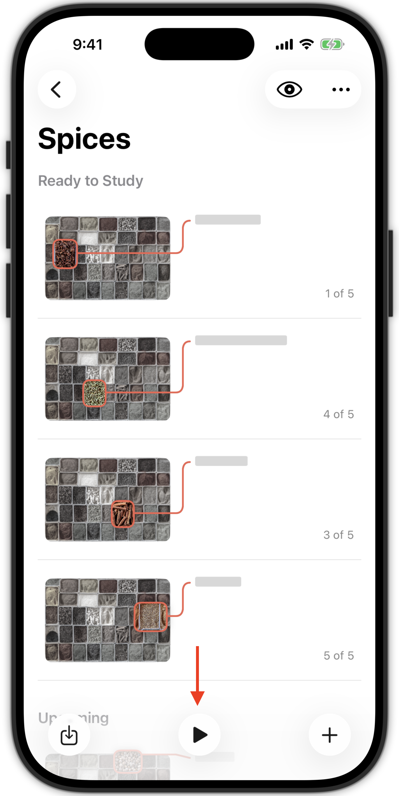 The Study button on iPhone