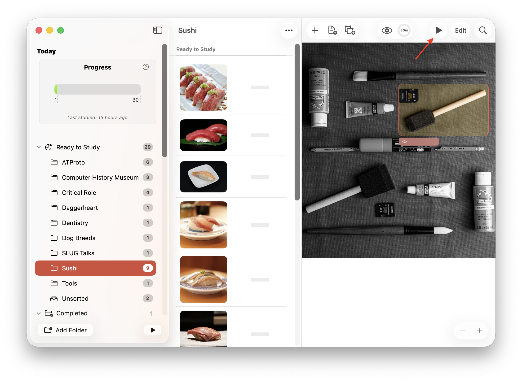 The Study button on Mac